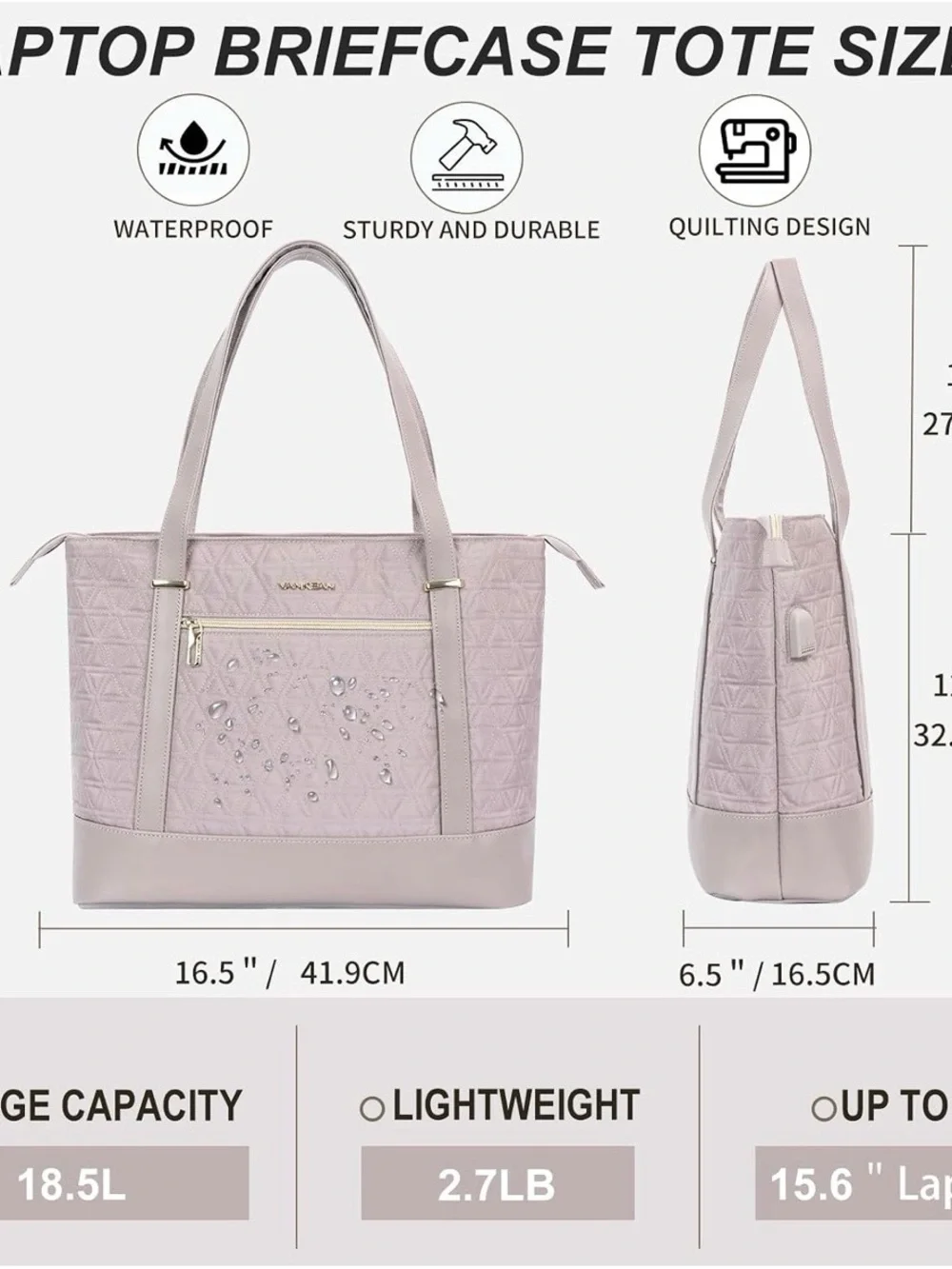 Lavendar Gray Quilted Laptop Tote
